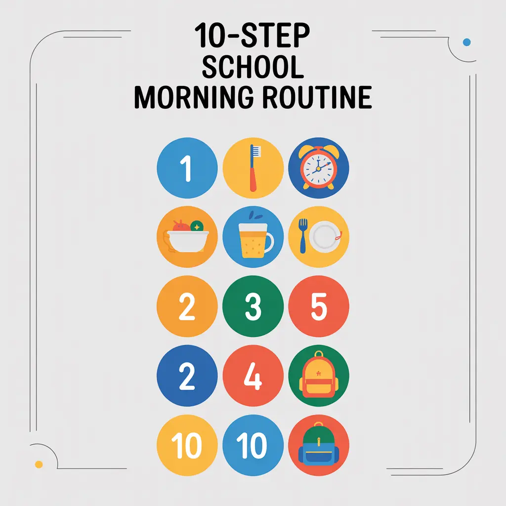 10-step school morning routine checklist infographic for kids